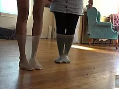 lesbian fetish play with nylon socks and see-through lingerie