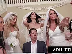 adult time - busty milf brides take charge, dominating wedding planner in wild reverse gangbang