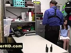 this beautiful girl commits crimes stealin' from mall stores but was caught by a good police officer who just wanted some pleasure from the hot lyfter