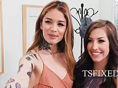 Lesbian Camgirls Seduce and Bang Their Stunning Tranny Roommate in Hot Action