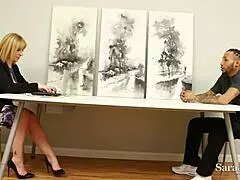 big butt boss sara jay milks employee’s hard cock for cum!