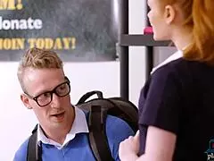 redhead teen bounces big ass on student