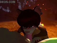 Furry Anime Babe Sucking Dick in 3D Cum