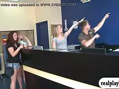 random girls flashing nice boobs for quick cash in garage deal