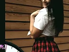 Outdoor strip tease by brunette goddess is pure fire! 🔥