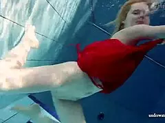 russian teen 18+ lucie goes underwater swimming in pool shower