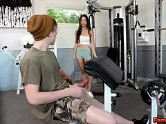 Alexia Anders, you jerking your boyfriend at the gym? Stepmom London Rose just walked in!