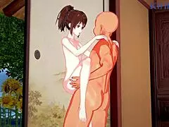 Kagura, Tae Shimura, Tsukuyo in starec imajo intenziven grupni seks v Gin Tama hentai