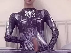 gay teen masturbates solo with buttplug like spider-man