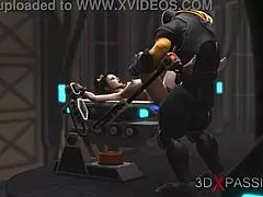 Super sexy brunette cuffed and fucked by bbc in sci-fi lab