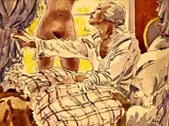 Old cartoon shows vintage erotic anime illustration
