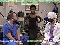 Doctor Tampa Conducts Humiliating Gyno Exam on Ebony Student Rina Arem with Speculum and Spreading Assisted by PA Stacy Shepard