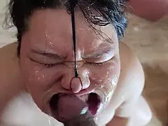 my face gets cum covered after ass to mouth choking