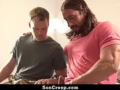 Stepson curious about gay feels with bareback doggystyle