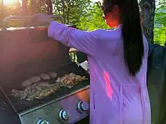 Step-mom, what are you doing getting fucked while cooking outside?