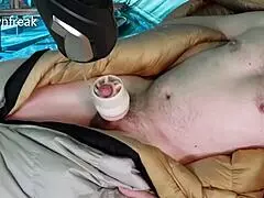 fleshlight launch, shiny down bag, hands-free masturbation in a wild fantasy