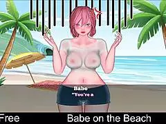 Babe relaxes on beach in anime hentai style