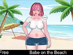 Babe relaxes on beach in anime hentai style