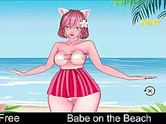 Babe relaxes on beach in anime hentai style