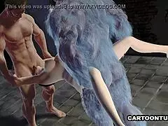 Busty 3d cartoon babe faces double team in jail