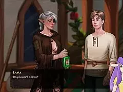 Gola elfka se igra z velikimi prsmi mišičasta blond hentai bodybuilderka v kopeli