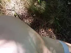 Blonde ponytail bent over in public outdoor