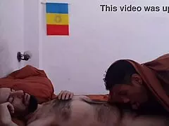 Waking up my hairy macho with a sweet morning blowjob, taking advantage of his erection in bareback gay amateur fun