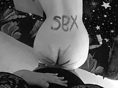 Lesbian milfs use strap-on in amateur black and white cinema POV