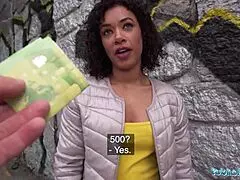 Public agent plays rock paper scissors then bends over for big cock flashing blowjob riding