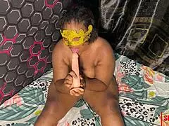 home alone wife gets so wet riding my huge black dildo in her ebony pussy 😏