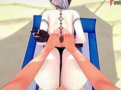 arlecchino bikini fantasy on beach genshin impact