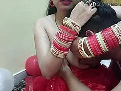 Desi hot wife fucked by husband on first night in Hindi.