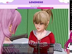 Vtuber lewdneko plays harem hotel with slave dildo and big tits orgasm