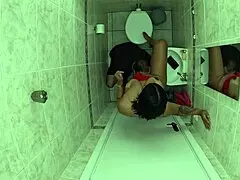 latina friend forgets to lock bathroom door, gets licked and fucked