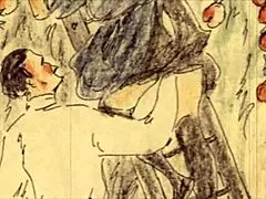 Divoké vintage erotické umenie s tvrdými anime hentai scénami v kreslenom štýle