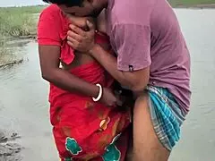 indian couple gets wild fucking near the river