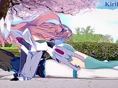 Garie Tuman, Maria Cadenzavna Eve, and Micha Jawkan in wild futanari action from Symphogear hentai