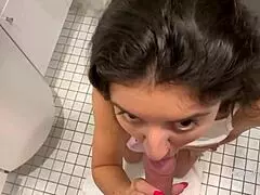 innocent college babe turns wild in bathroom sucking and fucking