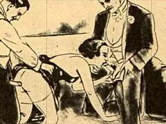 Vintage erotic illustration of anime cartoon hentai scenes