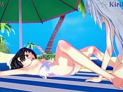 Miku Kohinata and Laura Bodewig in Lesbian Hentai Play