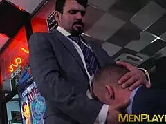 classy businessmen in costumes enjoy services