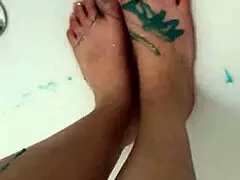 hungarian amateur removes nylon stockings and takes footjob shower