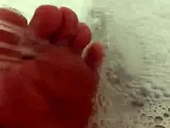 hungarian amateur removes nylon stockings and takes footjob shower