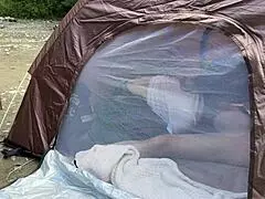 Secret Outdoor Exposure Camp with Silent Tent Blowjob by Amateur College Girl
