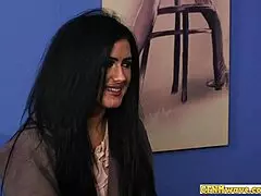 Femdom cfnm slut humiliates at work with blowjob and handjob