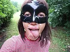 yo, ever seen a cumshot party like this? sperm fiesta outdoor with teen brunette girlfriend at holiday bash!