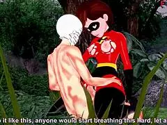 elastigirl gets pounded on a forest mission scene
