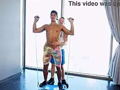 Workout Buddies Engage In Sweaty Cock Play And Assfucking