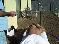The Masseur Fucks The Blonde Lady With Big Tits On The Balcony