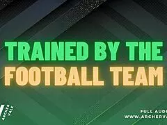 Football team engages in muscle worship gangbang with dirty talk